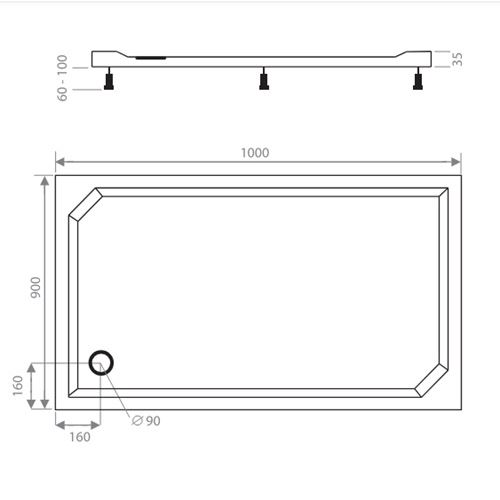 Sprchová vanička EX 900 x 1000 mm, bílá, Lansanit LANEX90X100