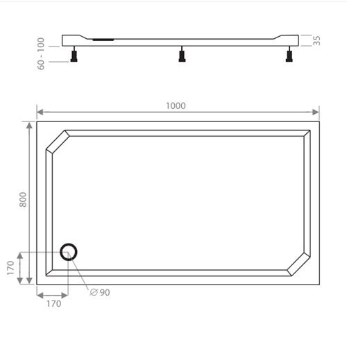 Sprchová vanička EX 800 x 1000 mm, bílá, Lansanit LANEX80X100