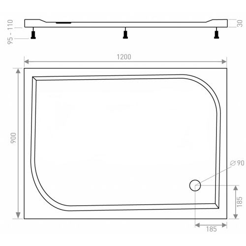 Sprchová vanička EX 900 x 1200 mm, bílá, Lansanit LANEX90X120
