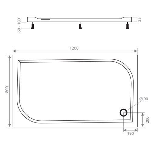 Sprchová vanička EX 800 x 1200 mm, bílá, Lansanit LANEX80X120