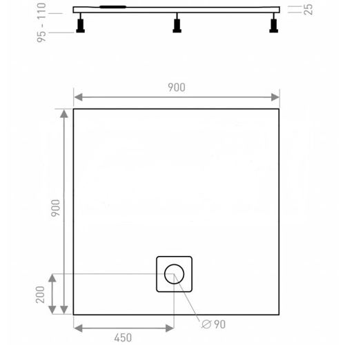 Sprchová vanička LUX 900 x 900 mm, bílá, čtverec, Lansanit LANLUX90C