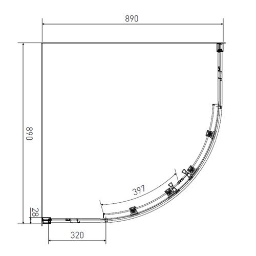 Sprchový kout Vati 90 x 90 cm, sklo čiré, profil aluchrom, čtvrtkruh, Lansanit QR99-190-C