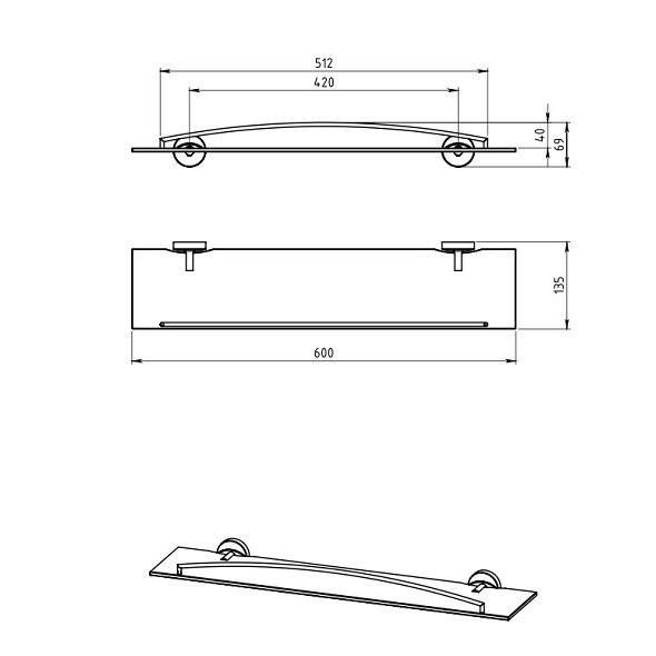 Polička Metalia 11 se zábradlím, sklo/chrom, Novaservis, 0153,0