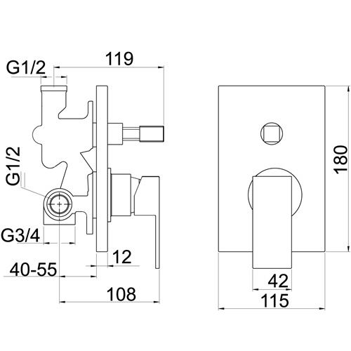 Vanová baterie Nobless Sharp, chrom, podomítková, s příslušenstvím, Novaservis 37050R,0