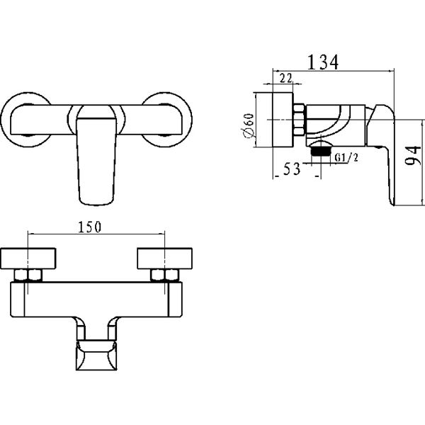 Sprchová baterie Nobless Tina 150 mm, bílá/chrom, nástěnná, bez příslušenství, Novaservis 38061/1,1
