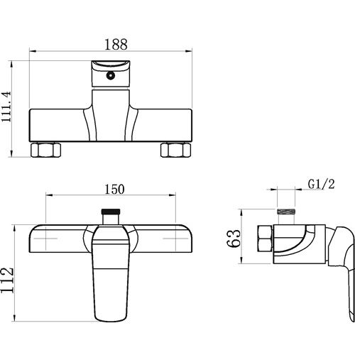 Sprchová baterie Nobless Tina 150 mm, chrom, nástěnná, bez příslušenství, Novaservis 38062/1,0