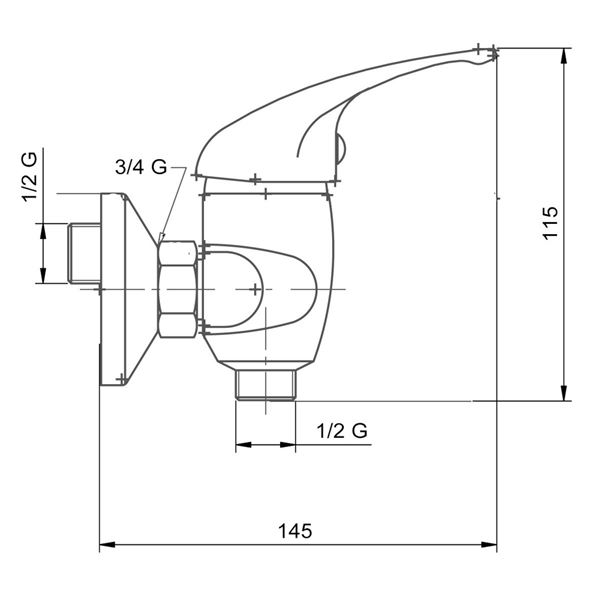 Sprchová baterie Metalia 55 150 mm, chrom, nástěnná, bez příslušenství, Novaservis 55060/1,0