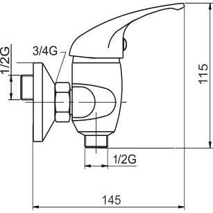 Sprchová baterie Metalia 55 100 mm, chrom, nástěnná, bez příslušenství, Novaservis 55064/1,0