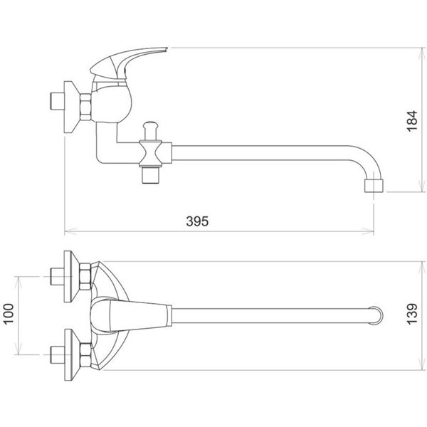 Umyvadlová paneláková baterie Metalia 57 100 mm, chrom, nástěnná, bez příslušenství, Novaservis 57037/1,0