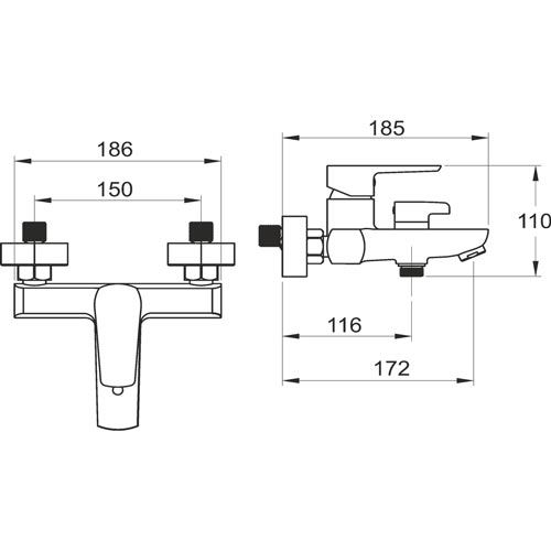 Vanová baterie Metalia 58 Eco 150 mm, chrom, nástěnná, s příslušenstvím, Novaservis 58020,0