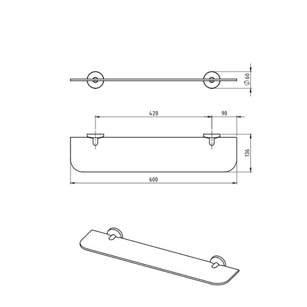 Polička Metalia 1, sklo/chrom, Novaservis, 6152,0