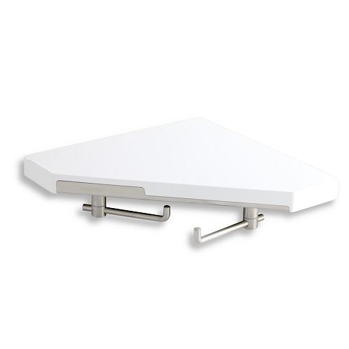 Polička rohová Bílá/chrom s háčky, plast, Novaservis, 65535,1