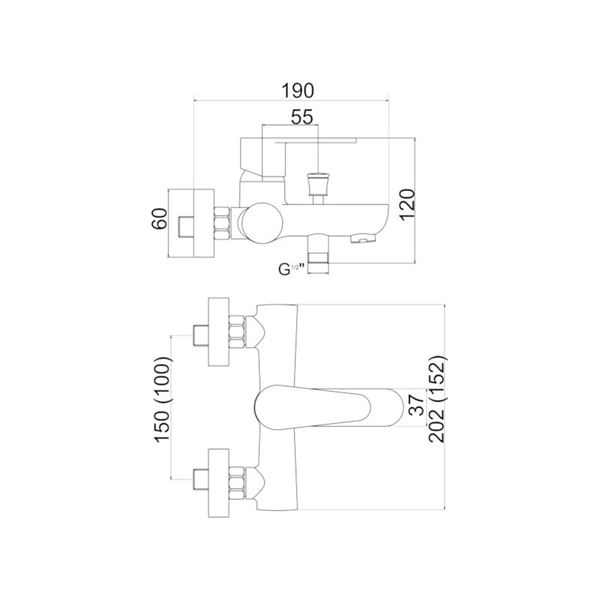 Vanová baterie Titania Fresh 150 mm, chrom, nástěnná, bez příslušenství, Novaservis 96020/1,0