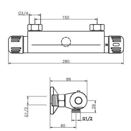 Sprchová baterie Aqualight 150 mm, chrom, nástěnná, termostatická, bez příslušenství, Novaservis 2660/1,0