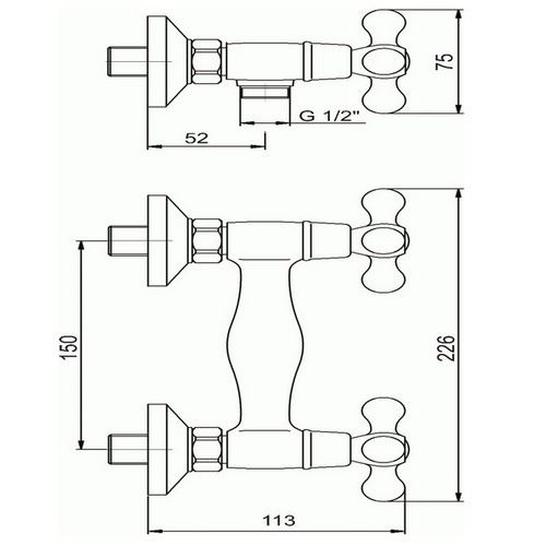 Sprchová baterie Titania Retro II 150 mm, chrom, nástěnná, bez příslušenství, Novaservis 99160/1,0