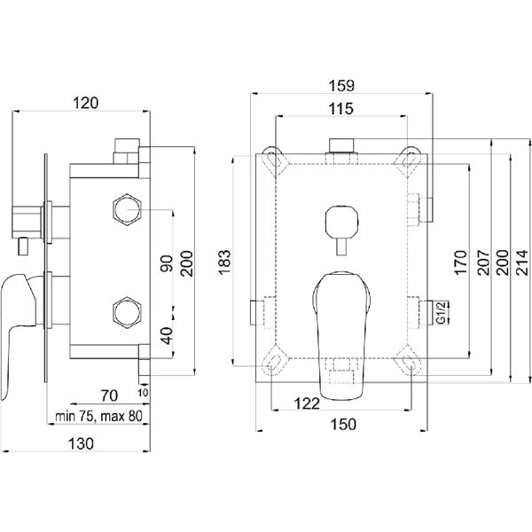Sprchová baterie Nobless Tina, černý, podomítková, bez příslušenství, Novaservis BOX38051RX,5
