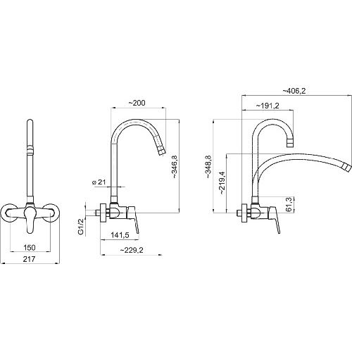 Dřezová baterie TITANIA IRIS, 150 mm, chrom-bílá, nástěnná, bez výpustě, Novaservis 94480,0B