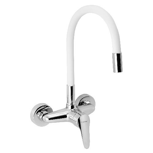 Dřezová baterie TITANIA IRIS, 150 mm, chrom-bílá, nástěnná, bez výpustě, Novaservis 94480,0B