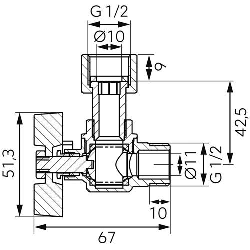 Kulový kohout MF 1/2", rohový, motýl, voda, Novaservis KFM1SGK