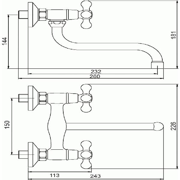 Umyvadlová/Dřezová baterie Titania Retro II 150 mm, chrom, nástěnná, Novaservis 99170/T,0