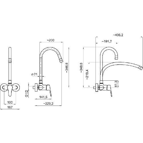 Dřezová baterie Ferro 100 mm, stříbrnošedá/chrom, nástěnná, Novaservis 94484,0S