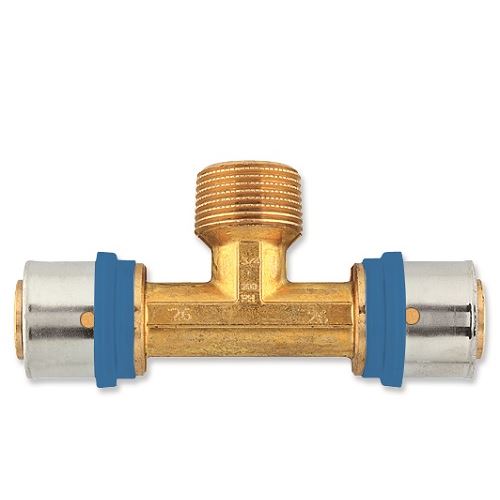Lisovací T-kus Radopress d 16 × 1/2" × 16, vnější závit, Pipelife 1533000102