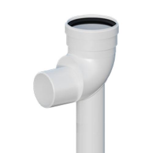 Redukční koleno odkouření 90° d 60 x 80, s podpěrou 500 mm, PP, Ricom Gas 1006080PB