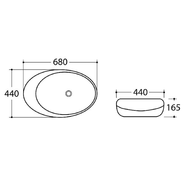 Umyvadlo na desku Dalma 68 × 44 × 16,5 cm, bez otvoru, bílé, na desku, bez přepadu, Sapho MM317