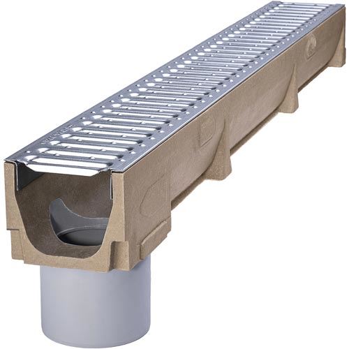 Odvodňovací žlab Self 100, H 80, 1 m, A15, pozinkovaný rošt, svislý odtok d 100 mm, Stora-Drain SE10081100PN