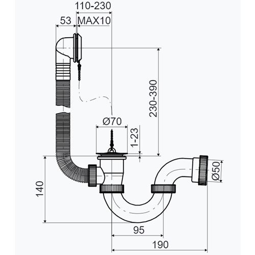 Vanový sifon T-1437C, odpad 50 mm, Slovarm 620895