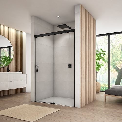 Sprchové dveře CADURA CAS2 P 1300 mm, sklo čiré, profil černý, pravé, SanSwiss CAS2D1300607