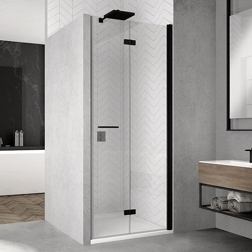 Sprchové dveře SOLINO SOLF1 P 900 mm, sklo čiré, profil černý, pravé, SanSwiss SOLF1D0900607