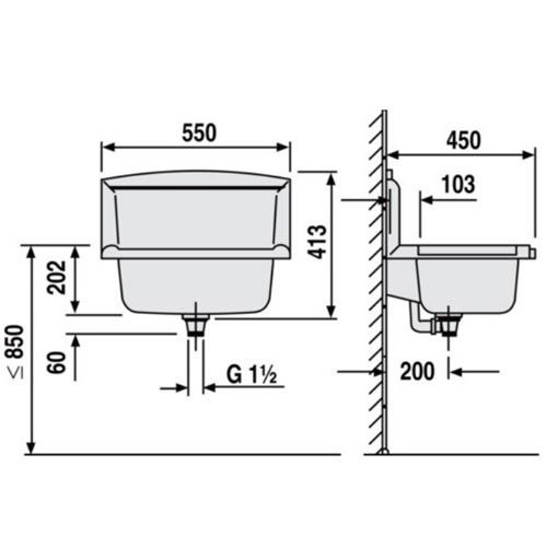 Nástěnná výlevka 55x45 cm, Multiset, plast, s přepadem, bílá, Sanit 60005010099