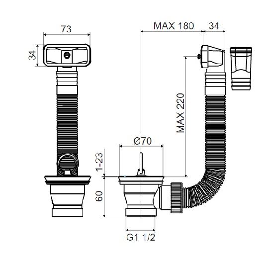 Dřezová výpusť T-733PBZ/II 6/4", nerez mřížka, s flexi přepadem, Slovarm 620652