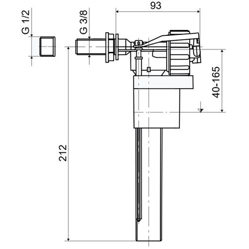 Napouštěcí ventil boční, 3/8“ + 1/2", plastový závit, Slovarm 621242