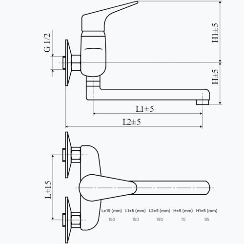 Dřezová baterie TA Tessa 150 mm, chrom, nástěnná, Slovarm 480309, TA.4011.A, rameno 100 mm