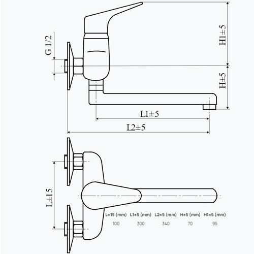Dřezová baterie TA Tessa 100 mm, chrom, nástěnná, Slovarm 480312, TA.4011.A, rameno 300 mm