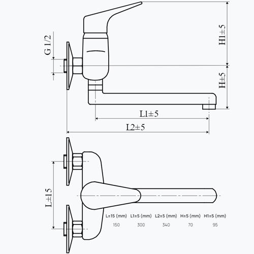 Dřezová baterie TA Tessa 150 mm, chrom, nástěnná, Slovarm 480313, TA.4011.A, rameno 300 mm