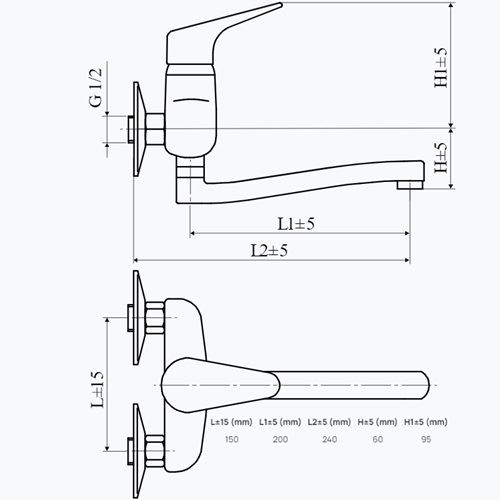 Dřezová baterie TA Tessa 150 mm, chrom, nástěnná, Slovarm 480315, TA.4011.B, rameno 200 mm
