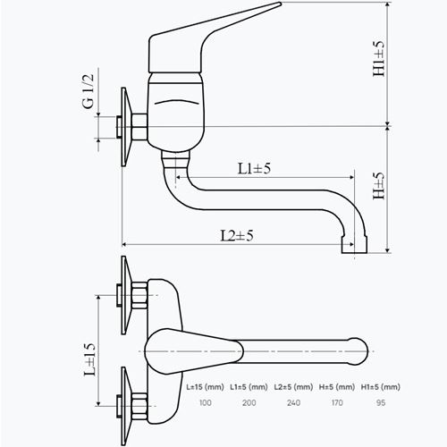 Dřezová baterie TA Tessa 100 mm, chrom, nástěnná, Slovarm 480304, TA.4010.A, rameno 200 mm
