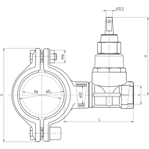 Navrtávací pas HOD-K510, mosazné šoupátko G 1", DN 150, VAG 3-28-01525-100