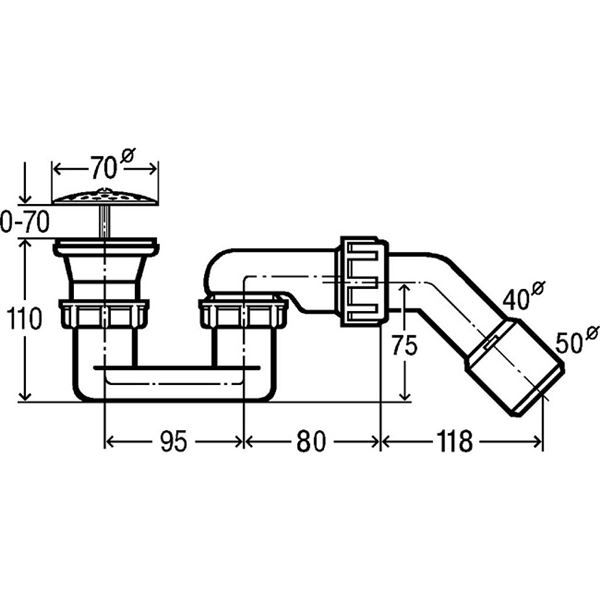 Vaničkový sifon 70, odpad 40/50 mm, Viega 312121