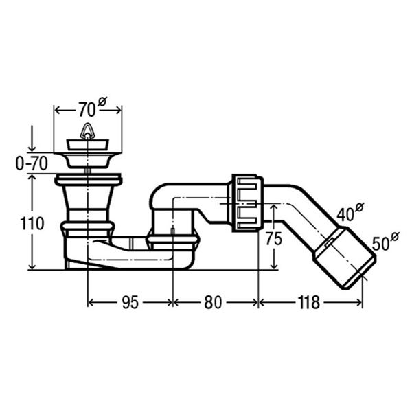 Vaničkový sifon 70, odpad 40/50 mm, Viega 312138