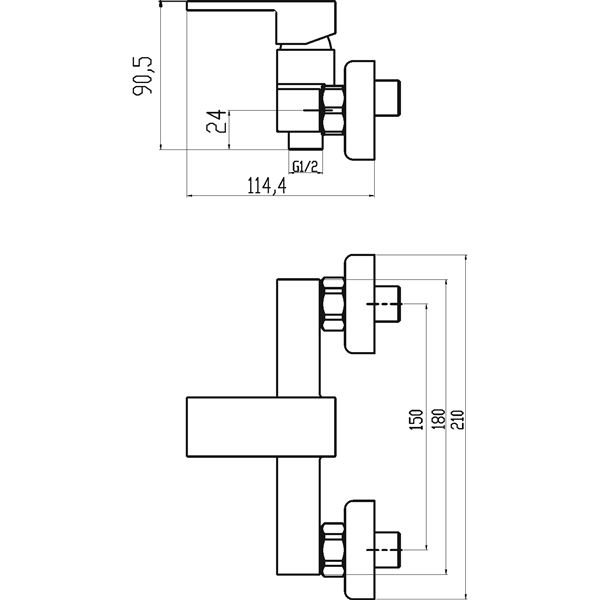 Sprchová baterie Titania Cube 150 mm, chrom, nástěnná, bez příslušenství, Novaservis 98860/1,0