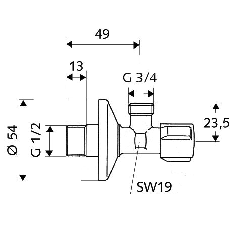 Ventil rohový pračkový Comfort 1/2" x 3/4", Schell 033000699