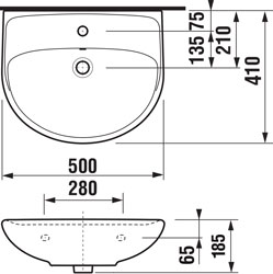 rozměry nástěnného umyvadla JIKA LYRA PLUS H8143810001041