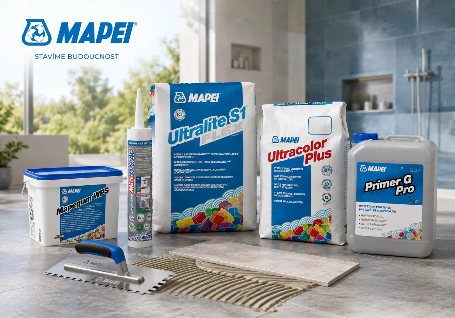 Stavební chemie Mapei pro obklady, dlažby, hydroizolace a stavební práce